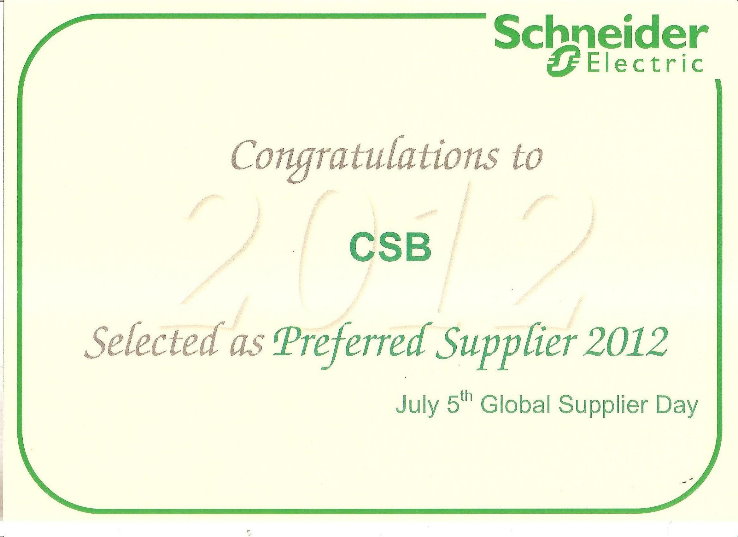 CSB от Schneider Electric получает награду предпочитаемого поставщика 2012